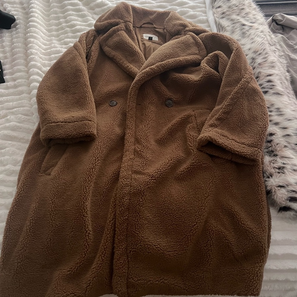 Universal Thread Brown Teddy Coat with Double-Breasted Front